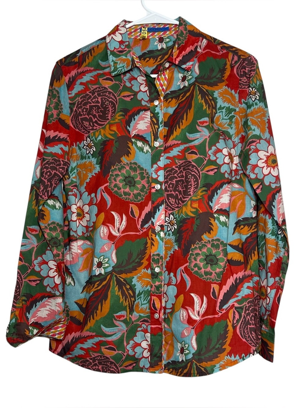 J McLaughlin Shirt Womens Size Small Button Up Top Multicolor Floral Cotton